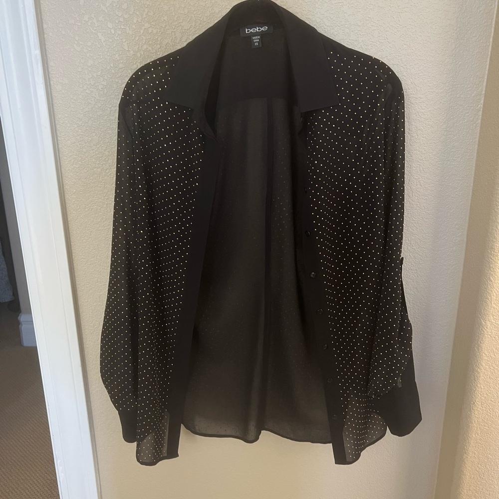Bebe Studded Long Sleeve Mesh